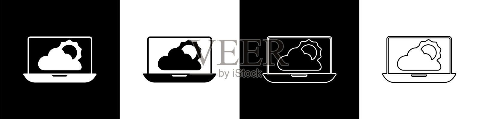 设置天气预报图标孤立的黑白背景。向量图标素材