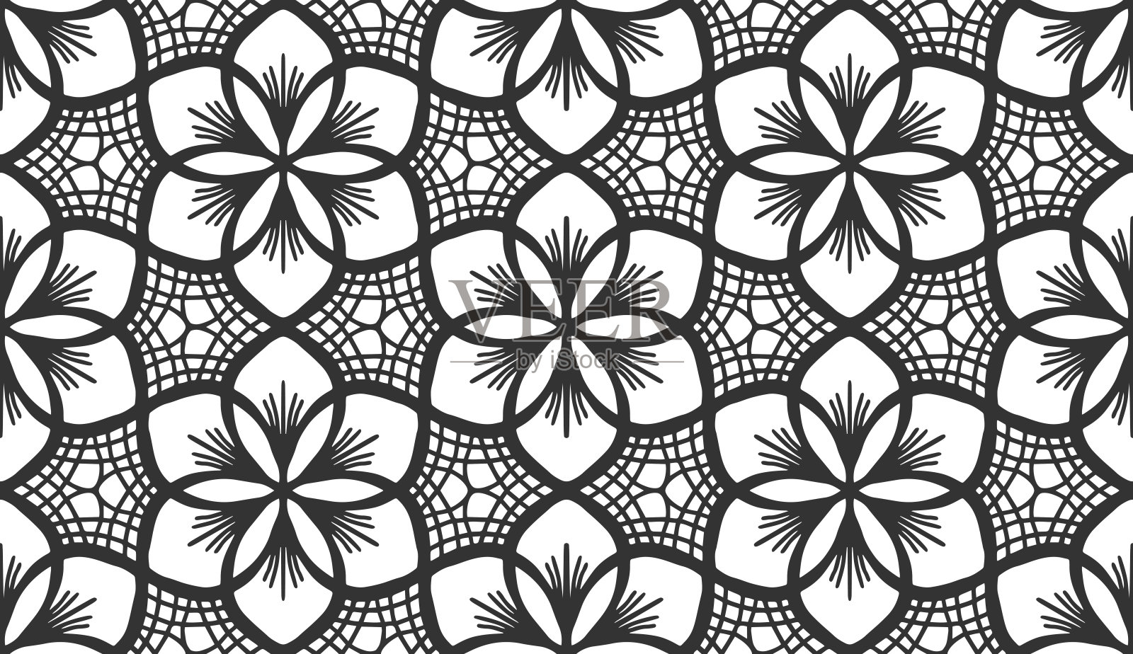 黑色蕾丝花蕾无缝花纹花砖插画图片素材