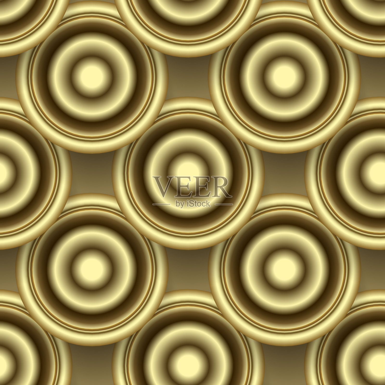 黄金3d圆无缝模式。向量装饰背景。表面重复装饰背景。瓷砖圆形3d曼荼罗。几何奢侈装饰品。装饰华丽的纹理设计与3d圆插画图片素材