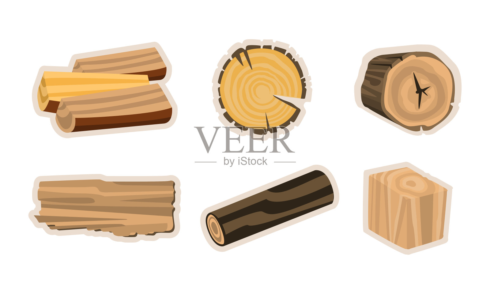 木材生产与木材材料向量集插画图片素材