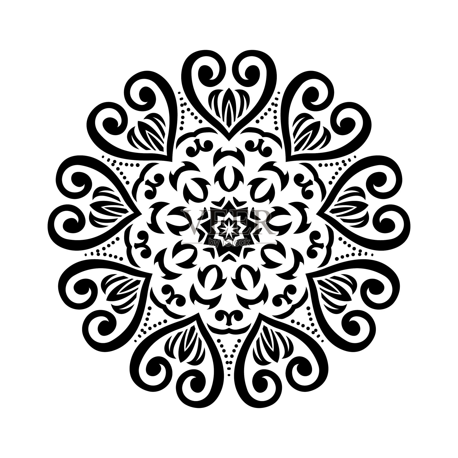 圆形的黑色曼荼罗在白色孤立的背景上插画图片素材