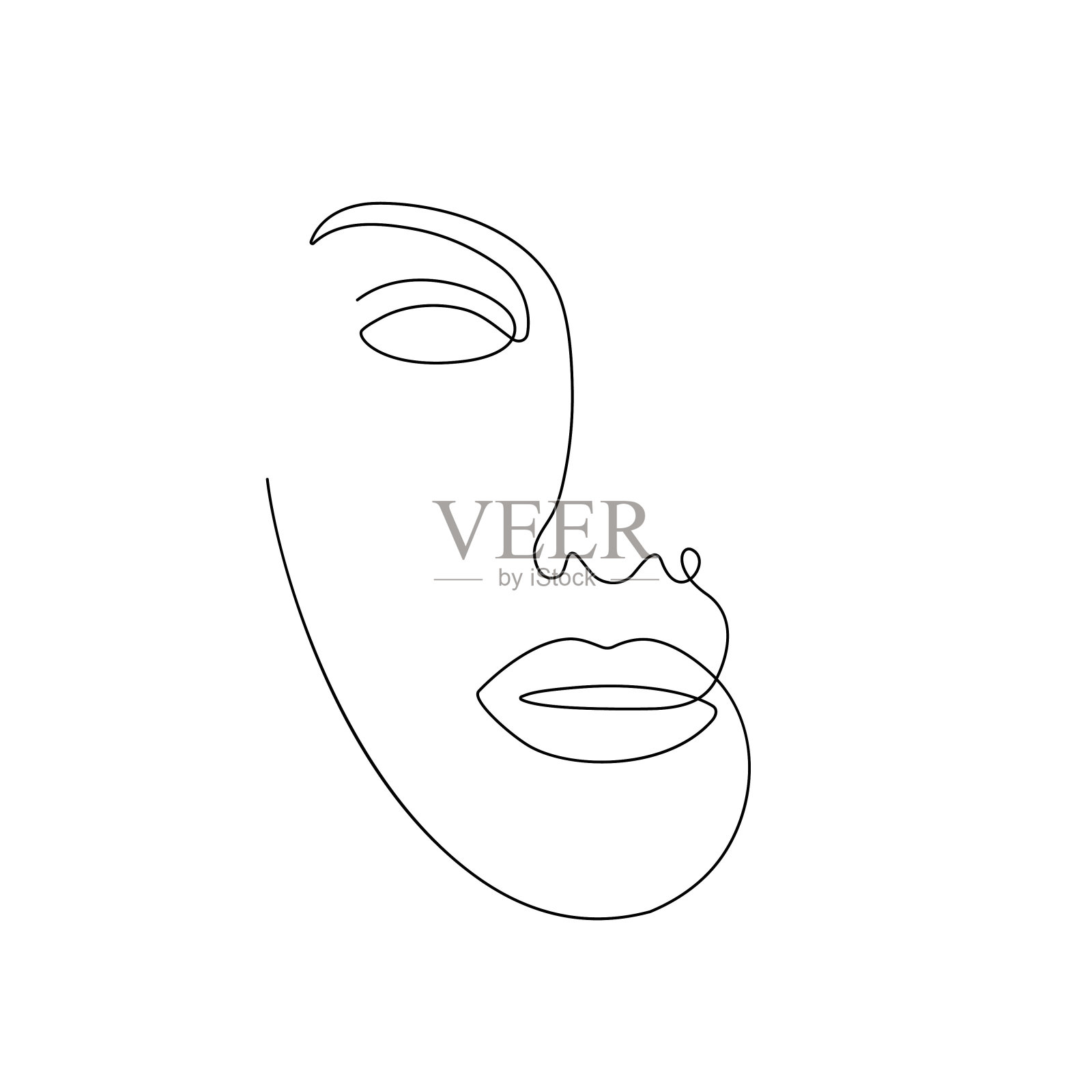 女人脸上画着一行。极简主义艺术。女性轮廓的肖像。插画图片素材