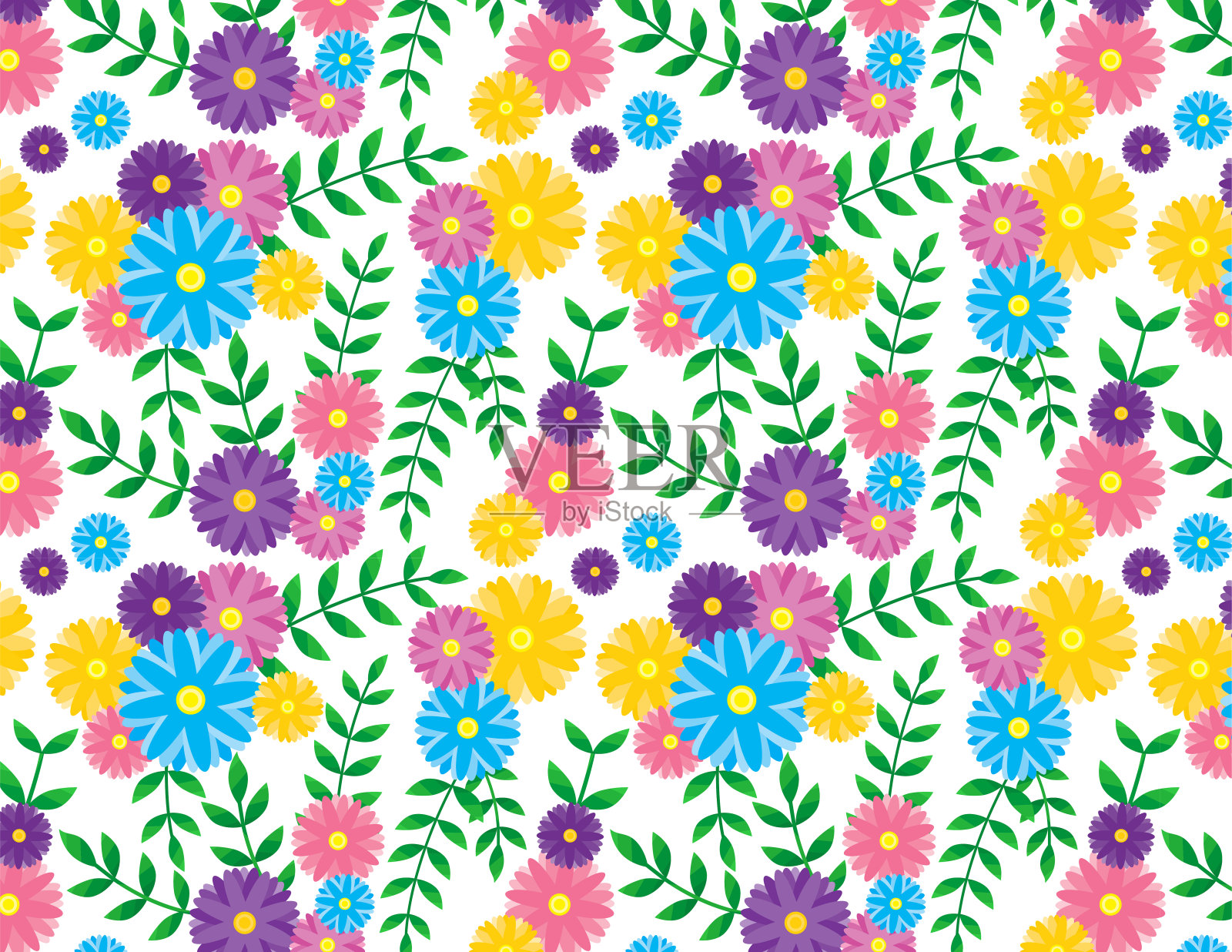 五彩缤纷的花朵图案。向量。背景。插画图片素材