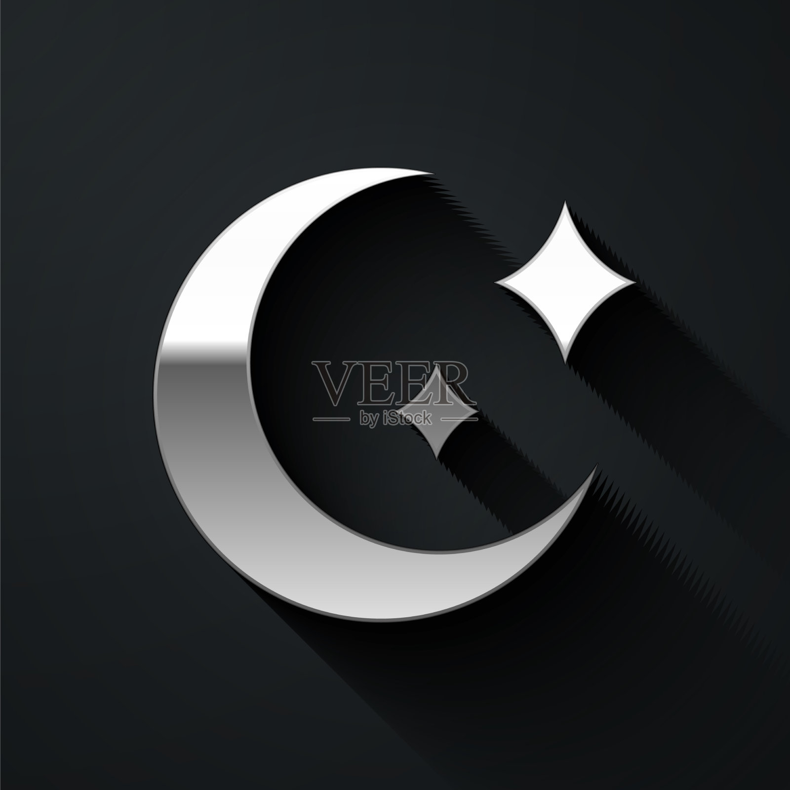 银色的月亮和星星的图标孤立在黑色插画图片素材