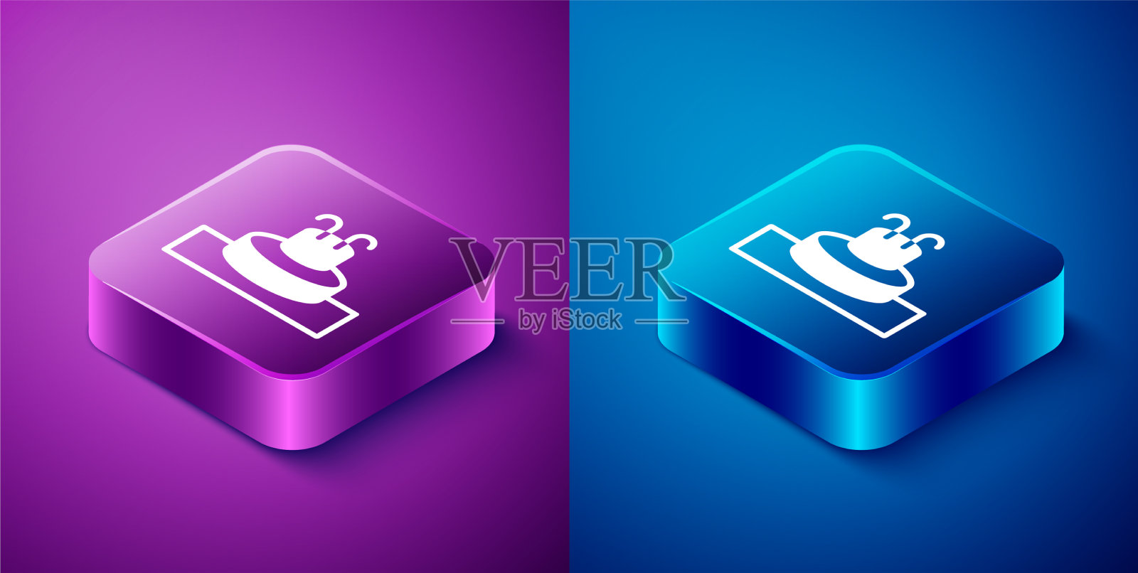 等距喷泉图标孤立在蓝色和图标素材