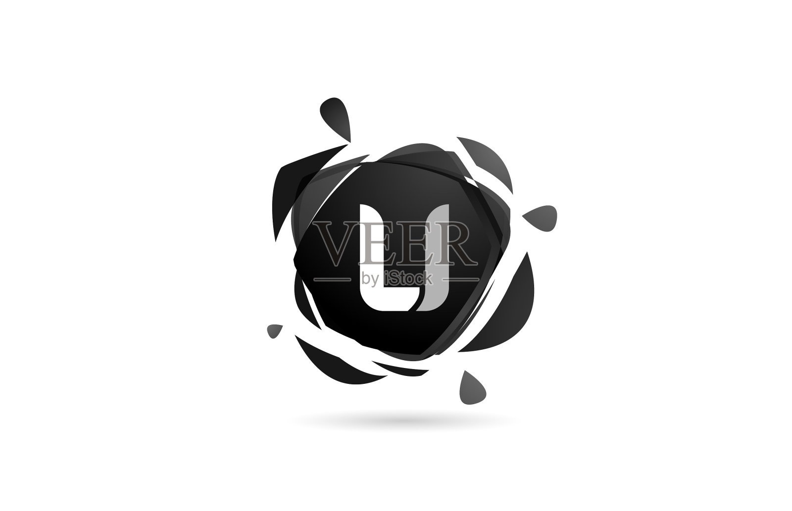 U字母字母标志图标黑白插画图片素材