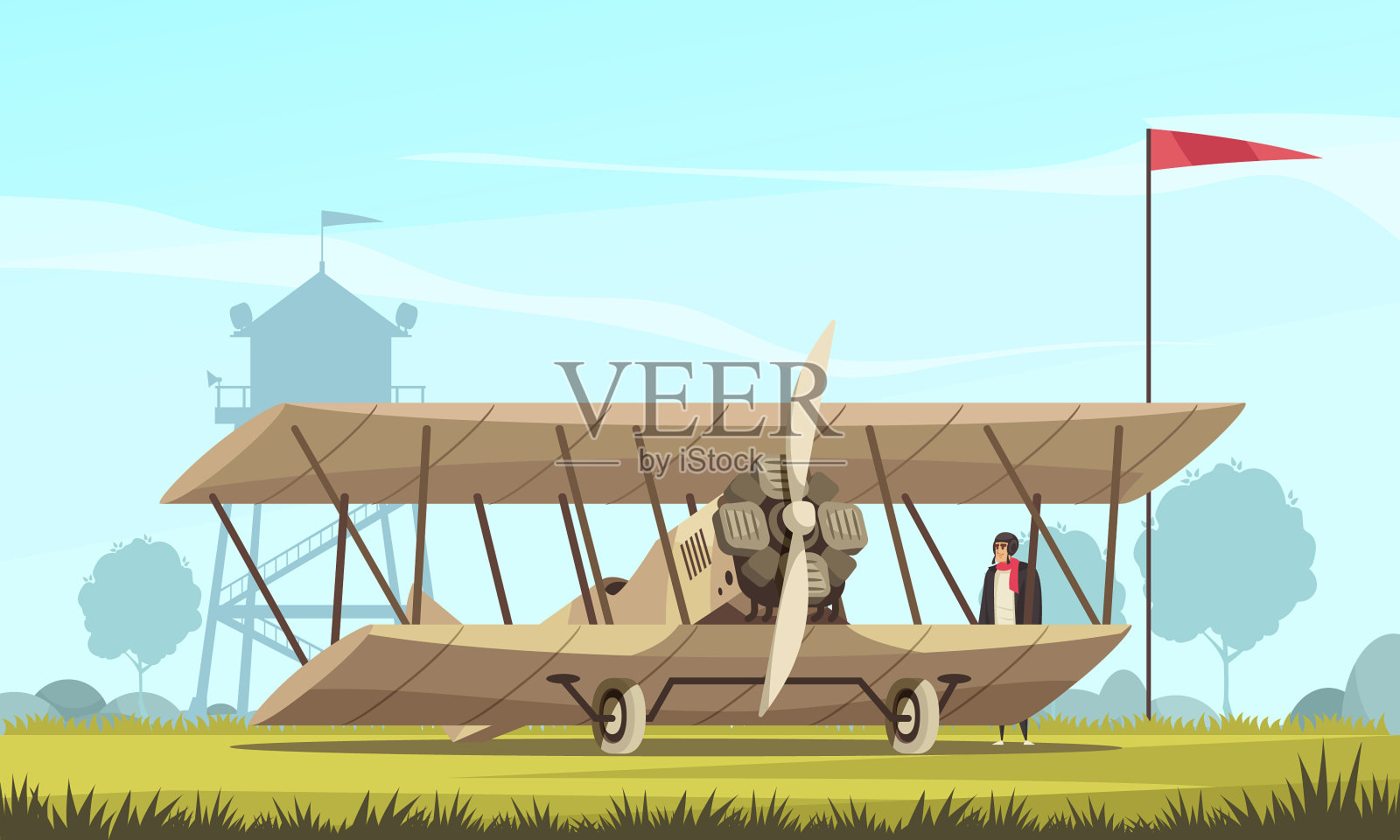 老式飞机运输组合插画图片素材