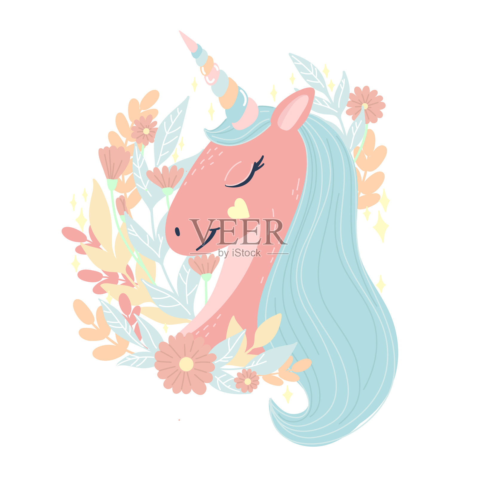 可爱的粉色独角兽肖像设计元素图片