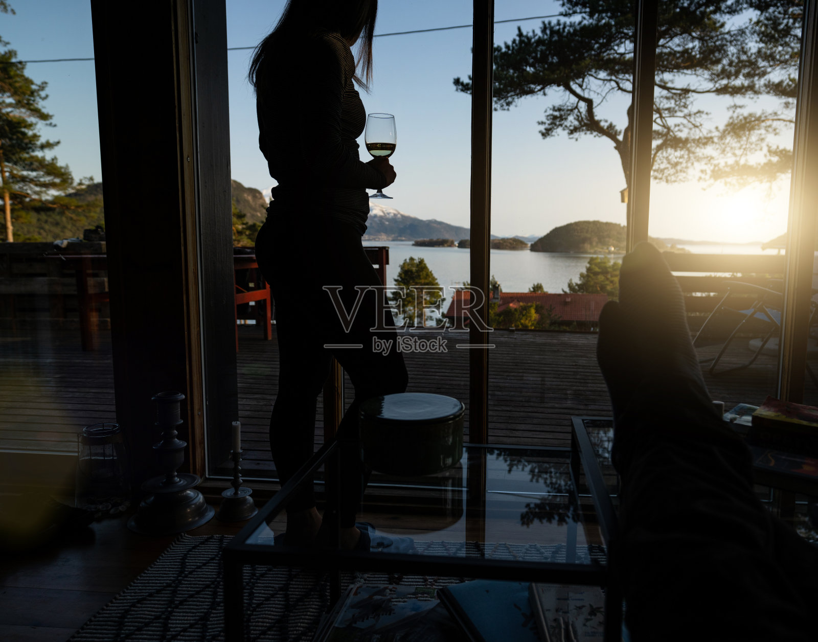 在挪威的一个宏伟的度假胜地，POV有普洛赛克晚上在夏季照片摄影图片