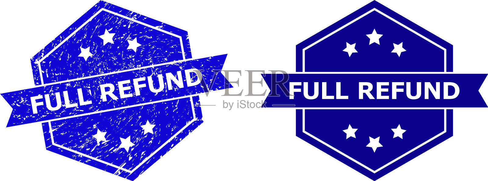 六角形全额退款水印与刮花插画图片素材