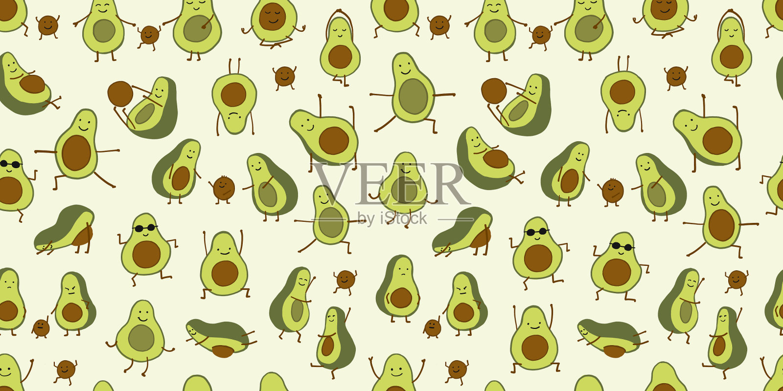 有趣的鳄梨卡通人物无缝图案插画图片素材