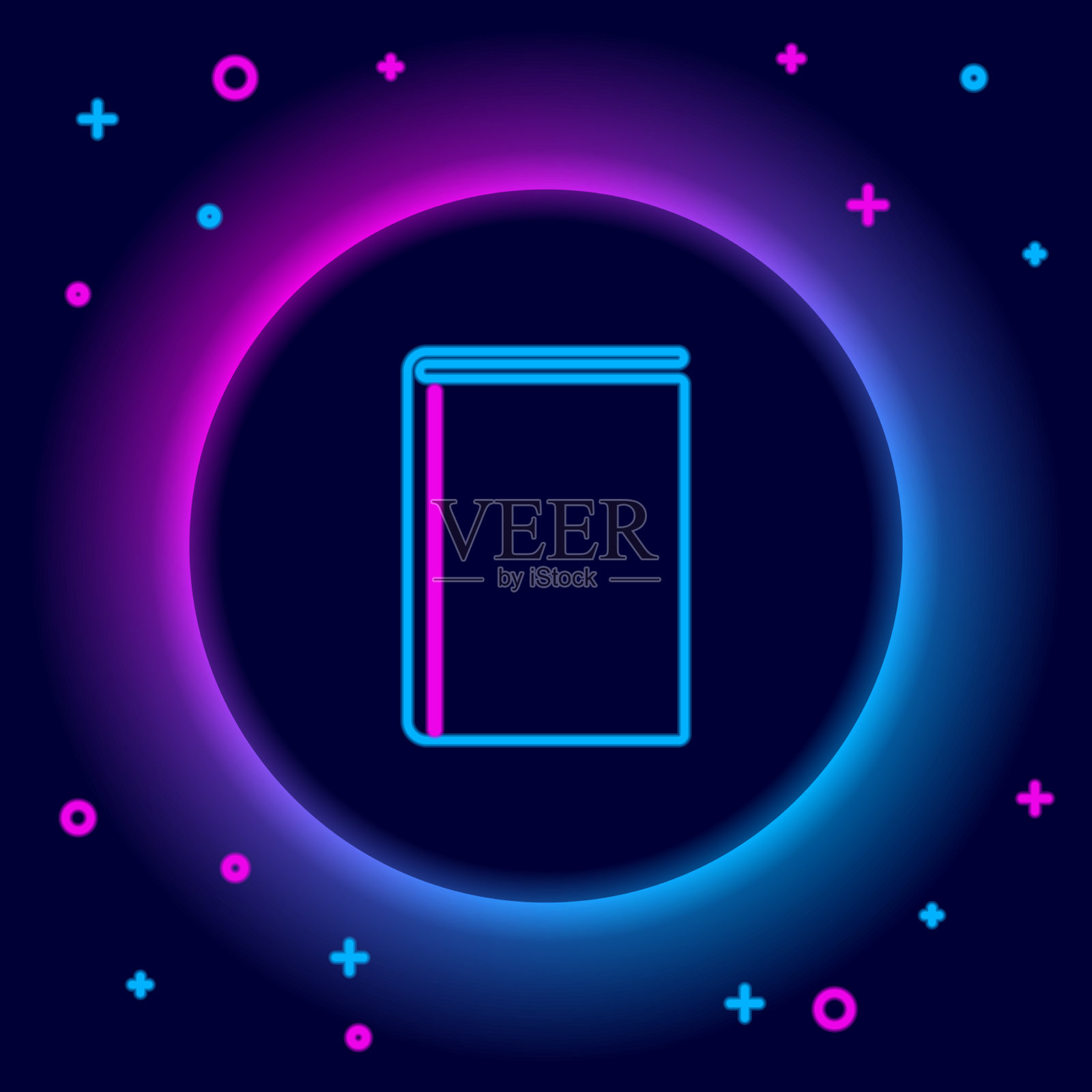 发光的霓虹灯线书图标孤立在黑色插画图片素材