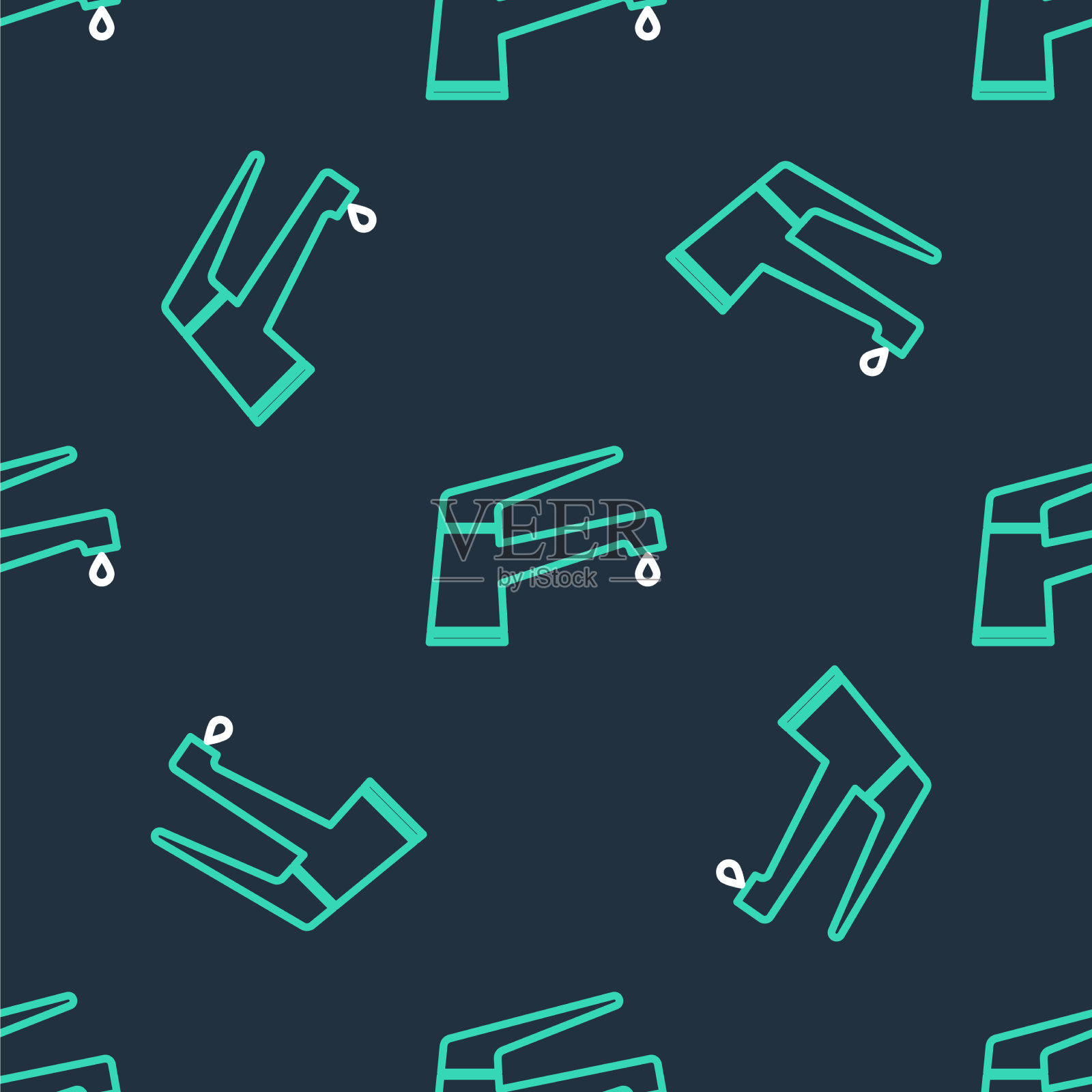 自来水龙头与下落的水滴图标插画图片素材