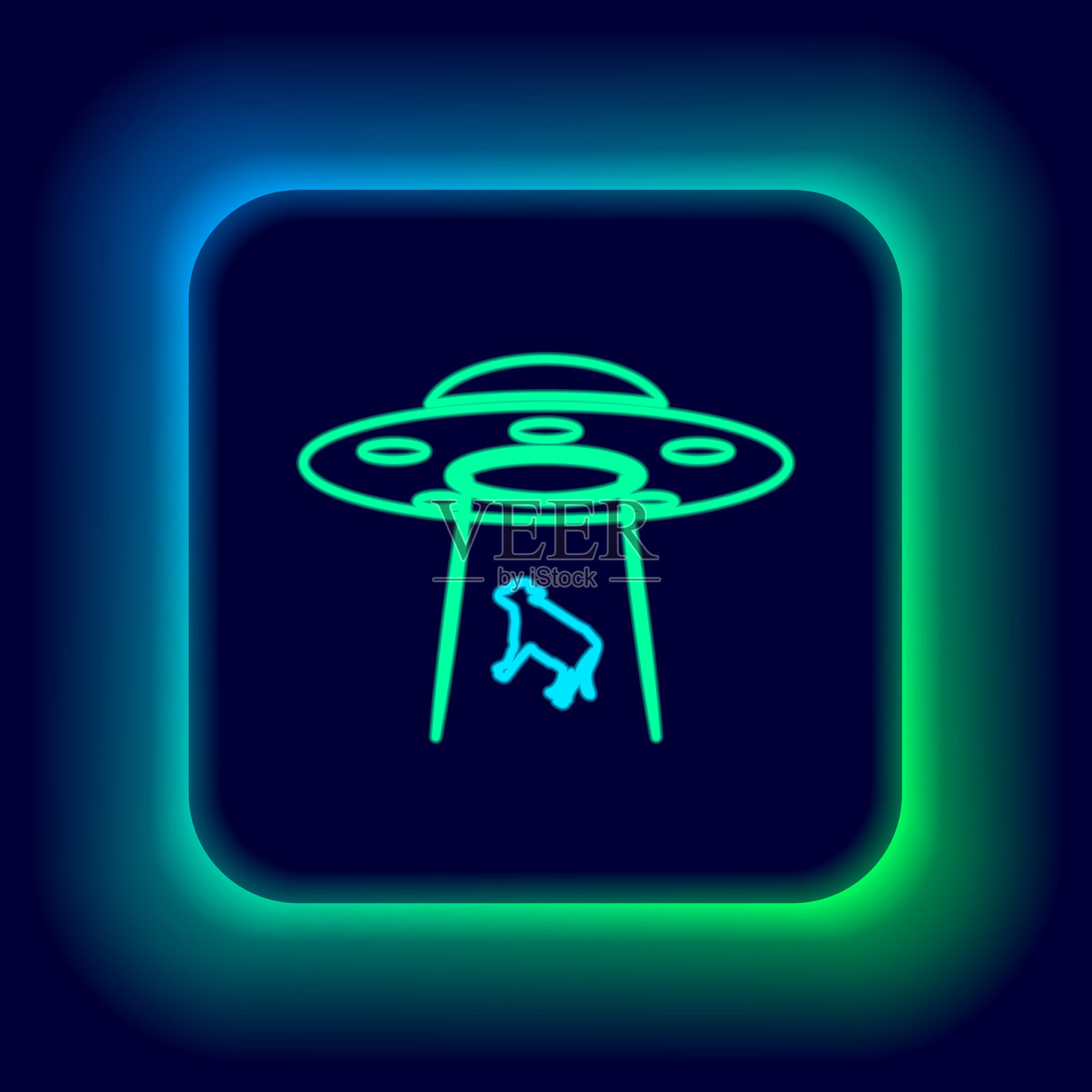 发光的霓虹灯线UFO绑架牛图标孤立上插画图片素材