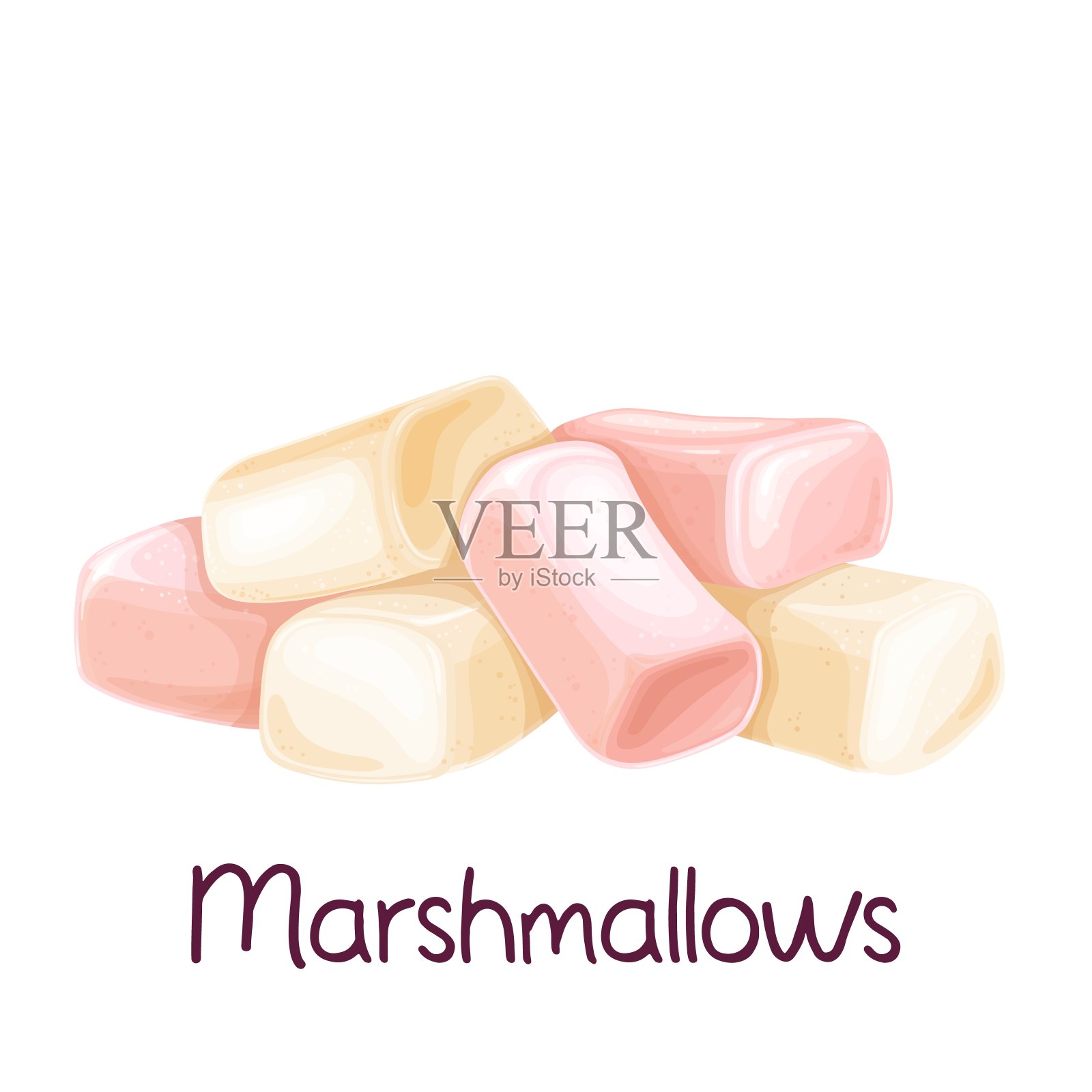 堆白色和粉红色的棉花糖插画图片素材