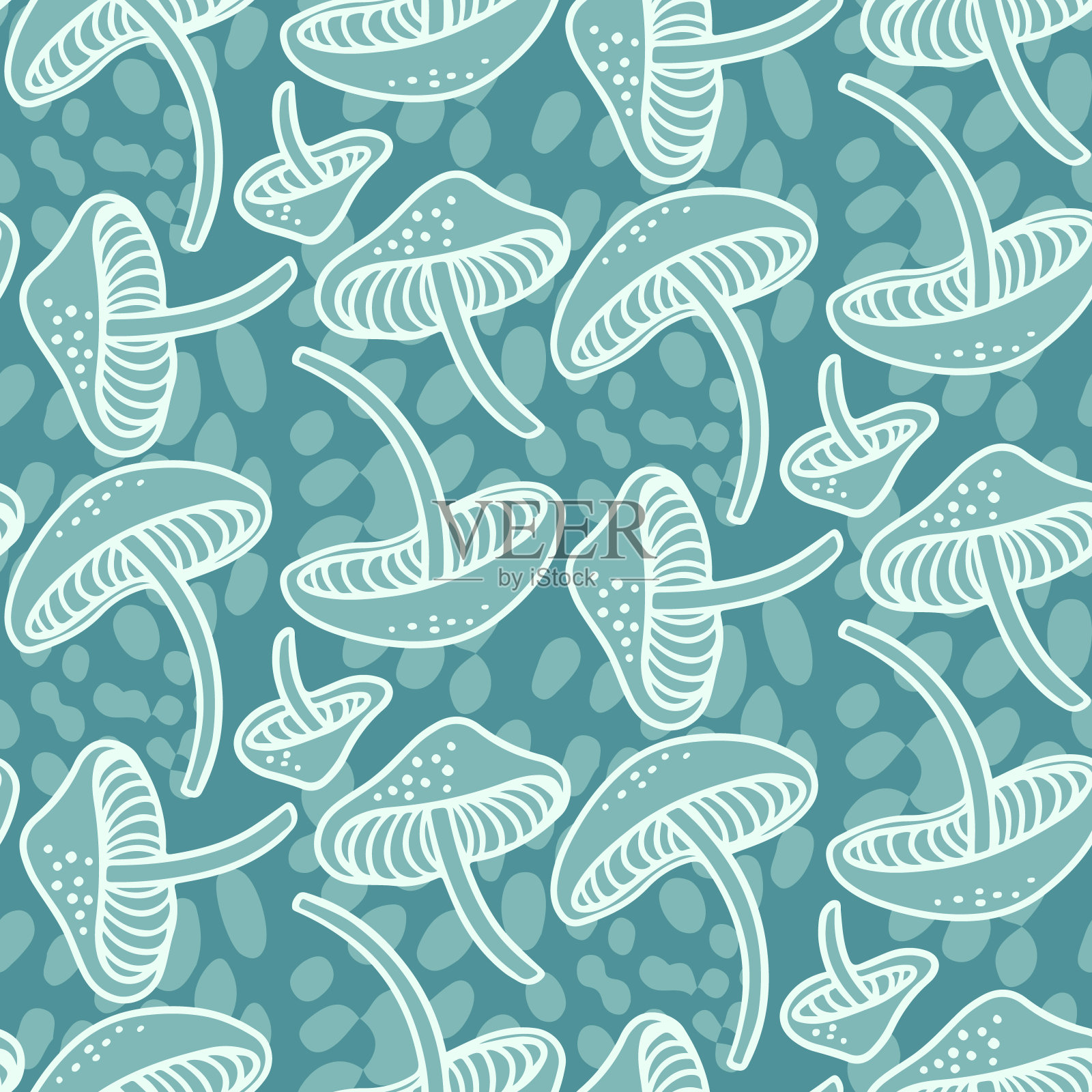 卡通森林蘑菇无缝图案插画图片素材