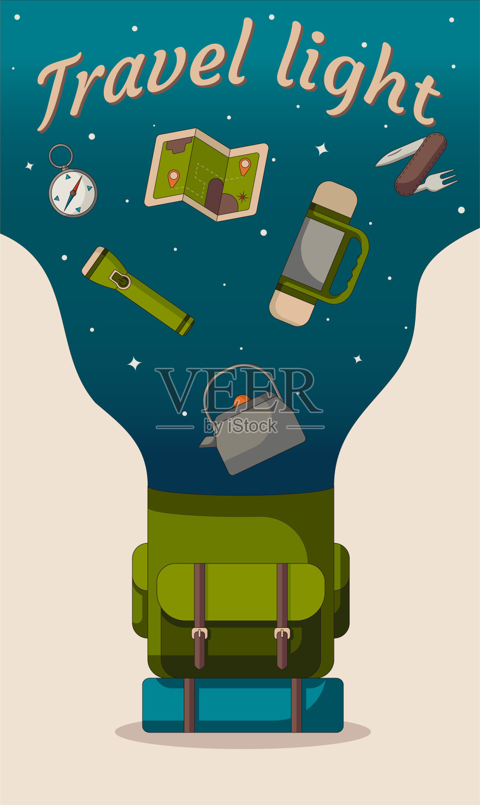 矢量旗帜与帐篷旅游网站在野外插画图片素材