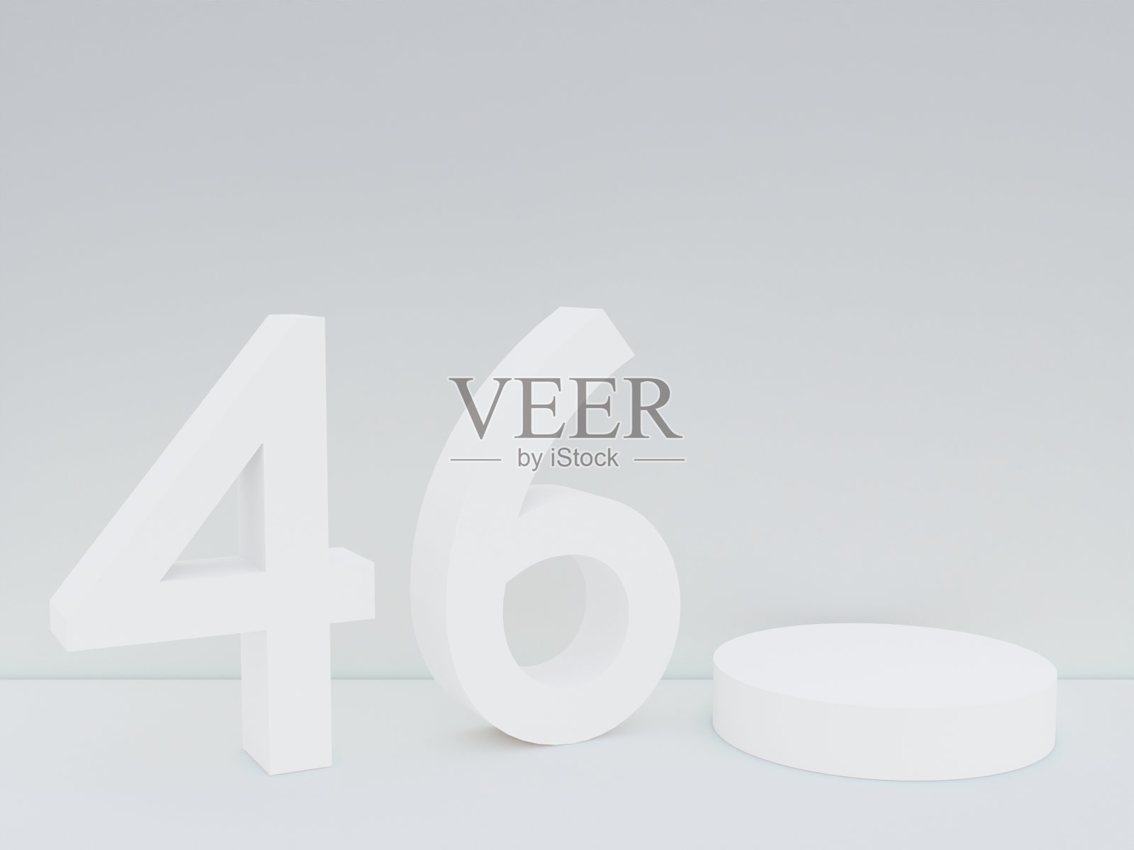 场景与讲台模拟展示在白色，极简主义风格和数字46复制空间，3d渲染抽象背景设计照片摄影图片