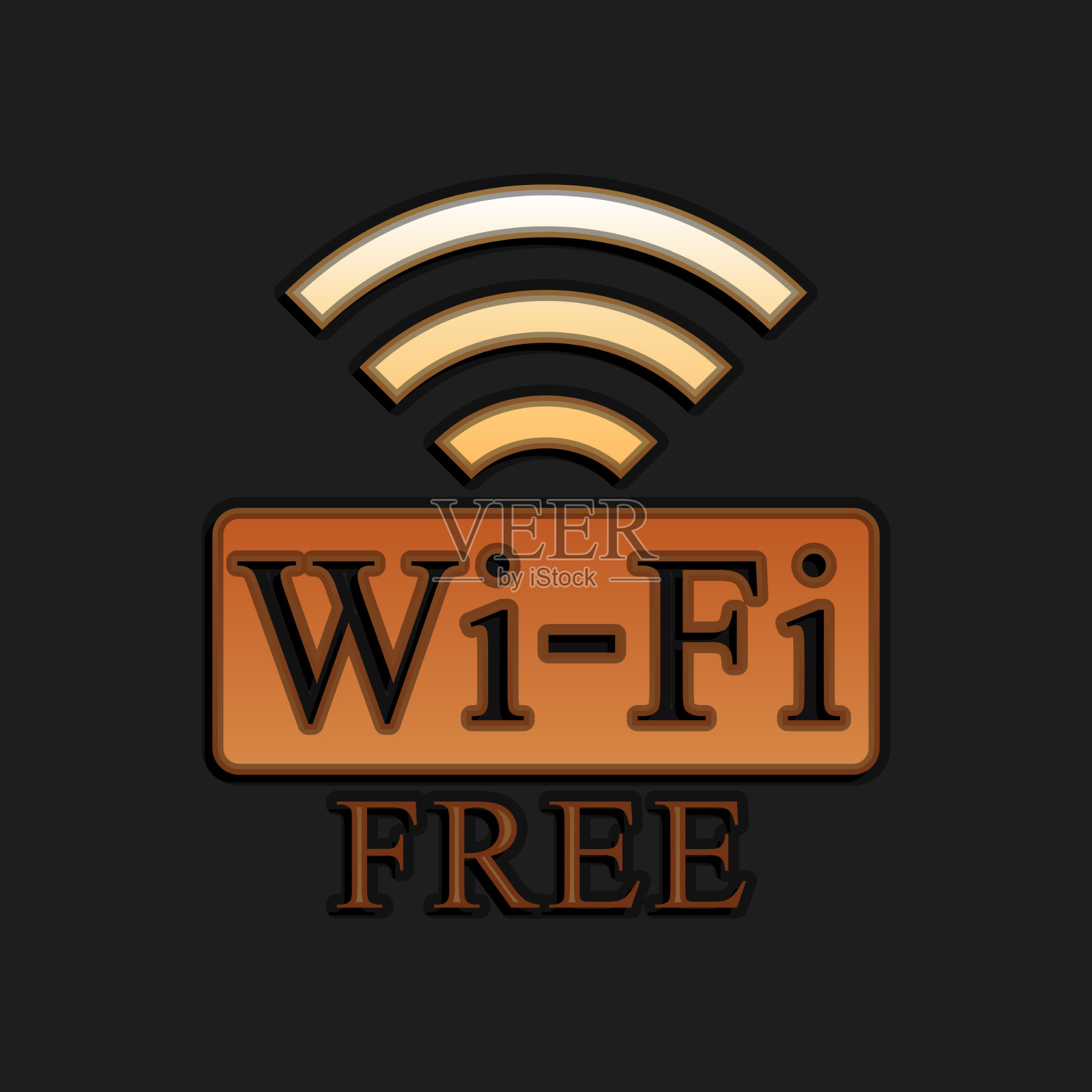 金色免费wi-fi图标孤立在黑色背景插画图片素材