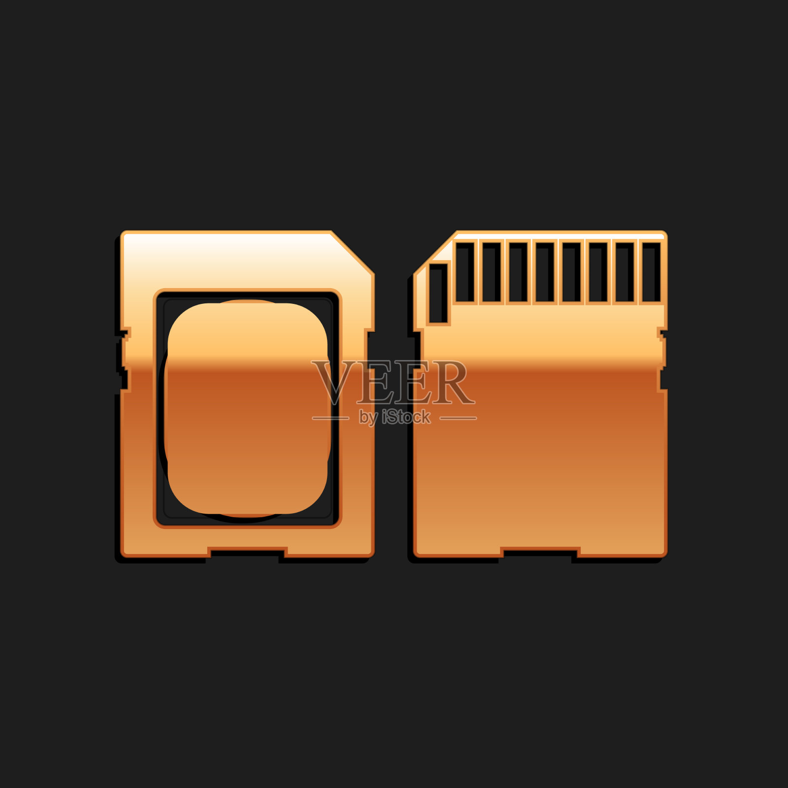 金色sd卡图标孤立在黑色背景上图标素材