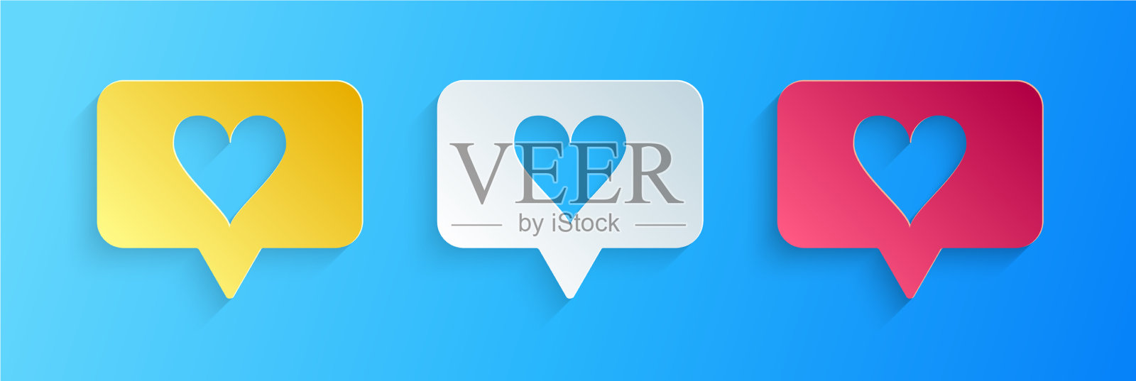 剪纸像和心的图标孤立在蓝色图标素材