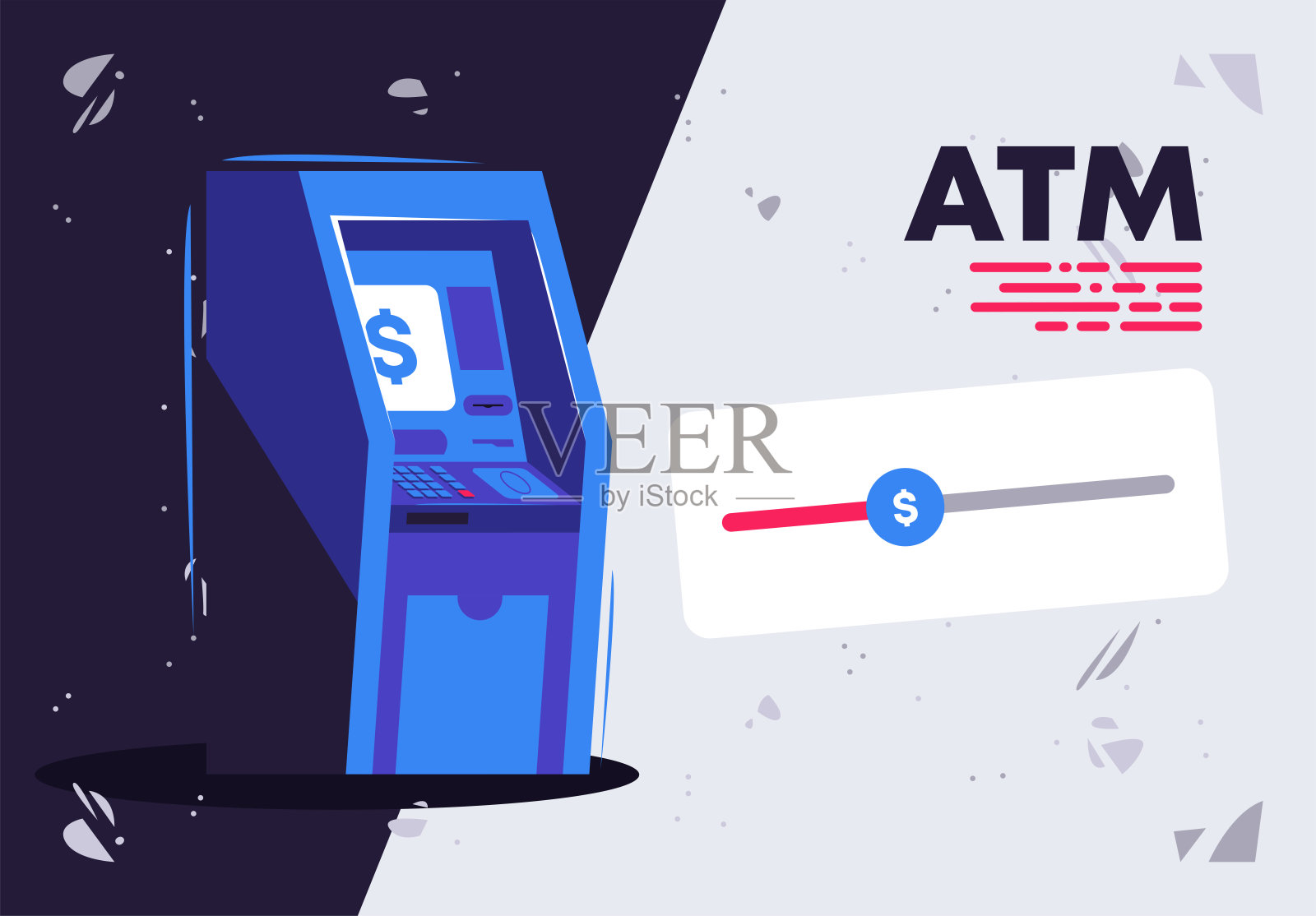 一个蓝色的矢量图，提款机插画图片素材