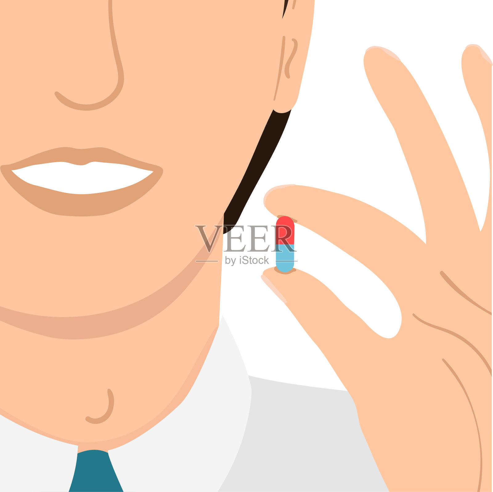 年轻人喝了一颗白色背景的药片插画图片素材