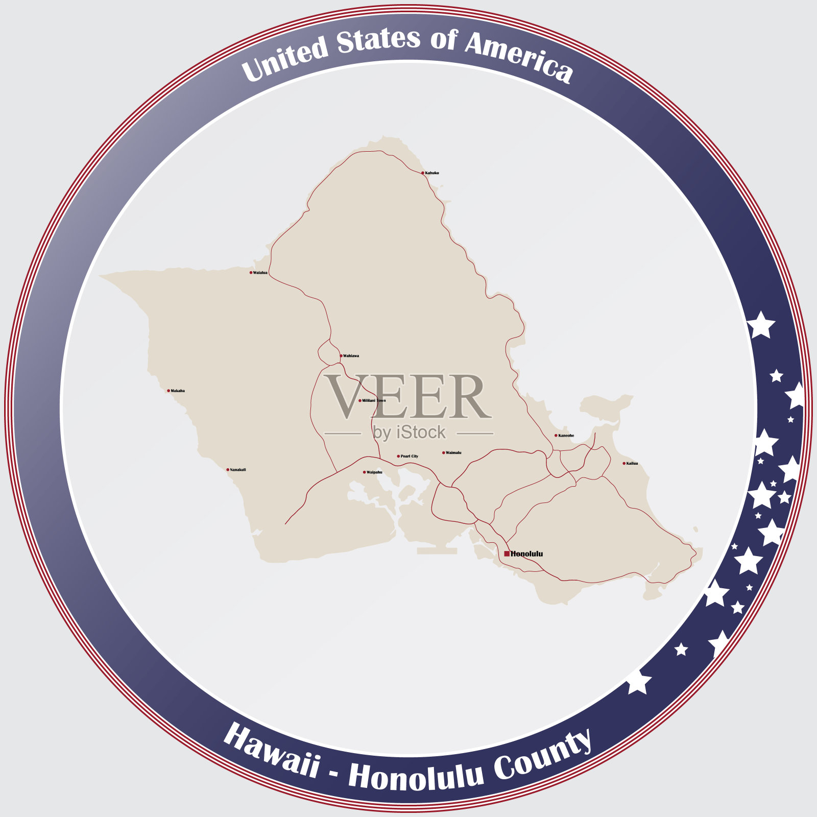 夏威夷火奴鲁鲁县地图插画图片素材