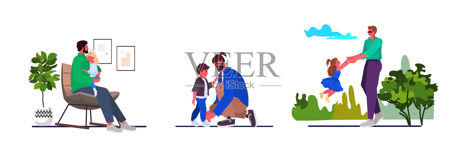 让年轻的父亲和孩子们在一起插画图片素材