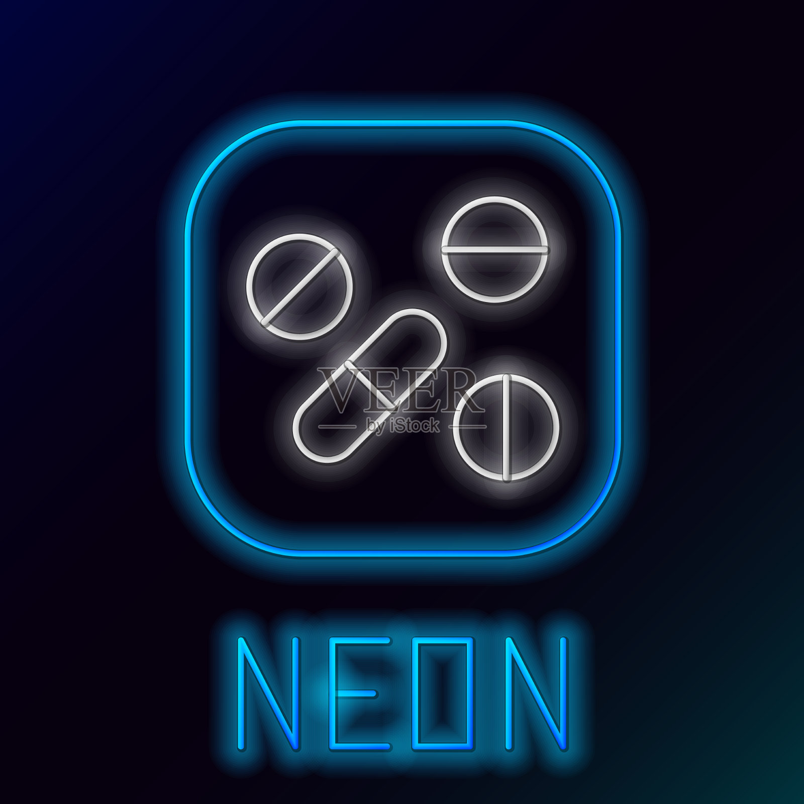 发光的霓虹线药片或平板电脑图标插画图片素材