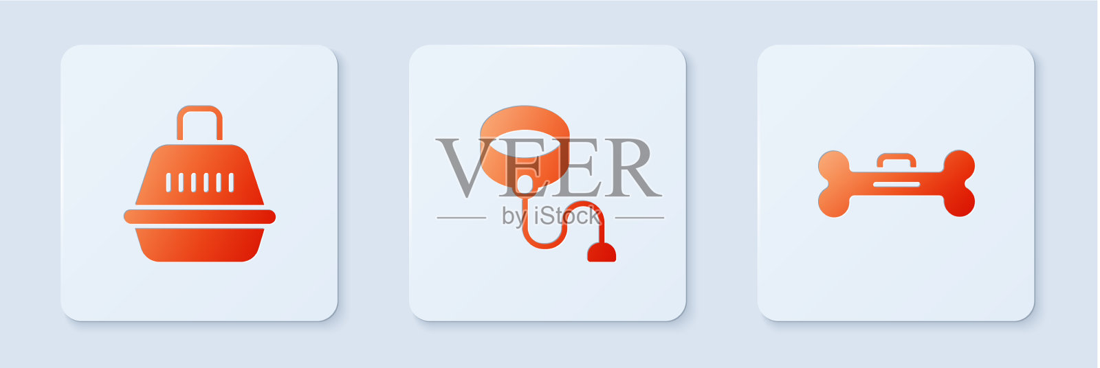 设置可伸缩绳牵引宠物手提箱和狗图标素材