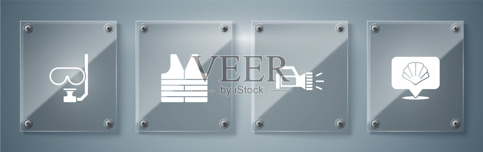 集扇贝、海贝、手电筒、救生衣等图标素材