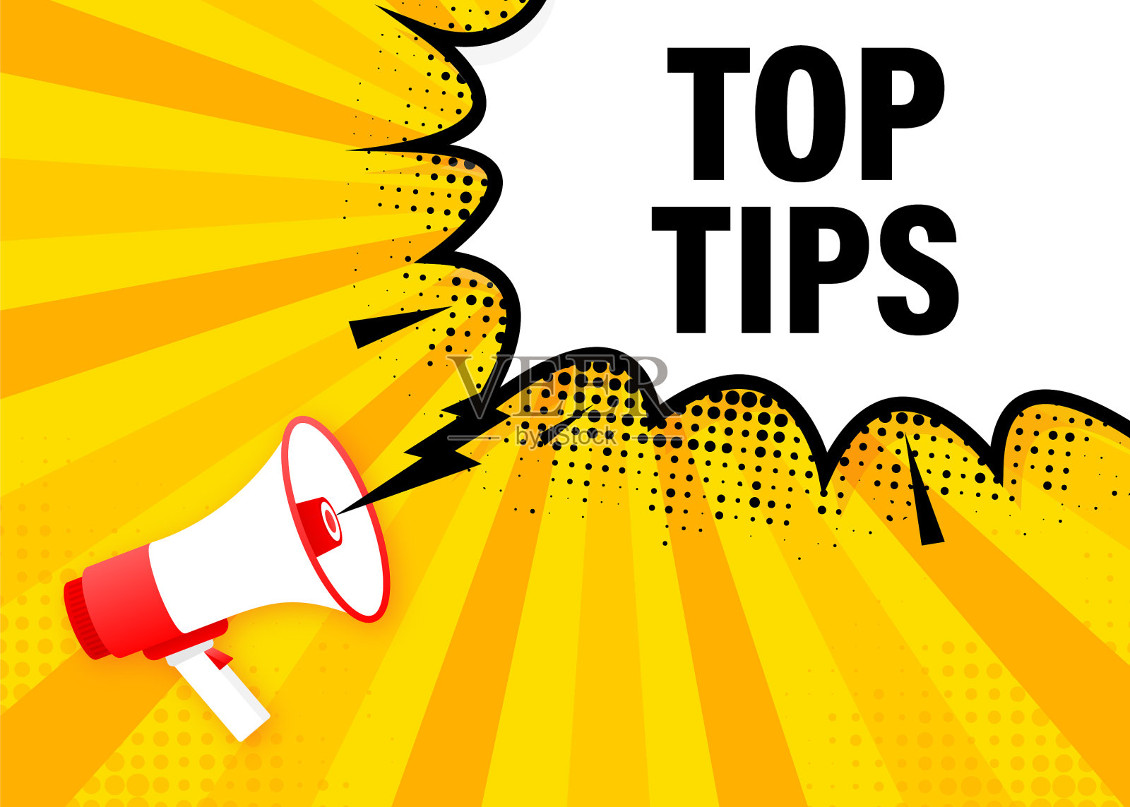 顶部提示扩音器黄色横幅在平的风格插画图片素材