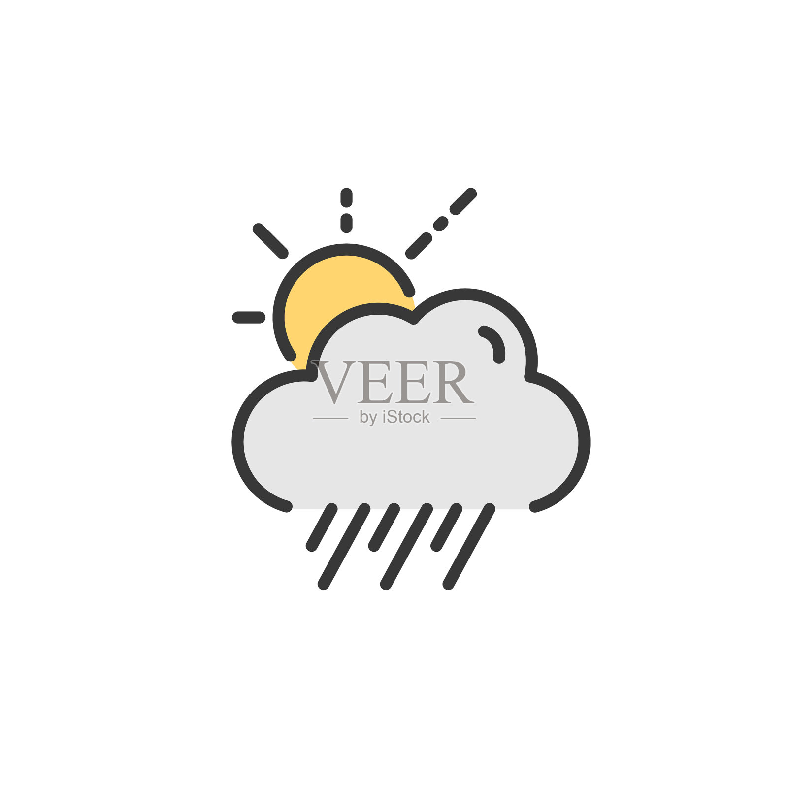 雨云和太阳充满颜色图标天气插画图片素材