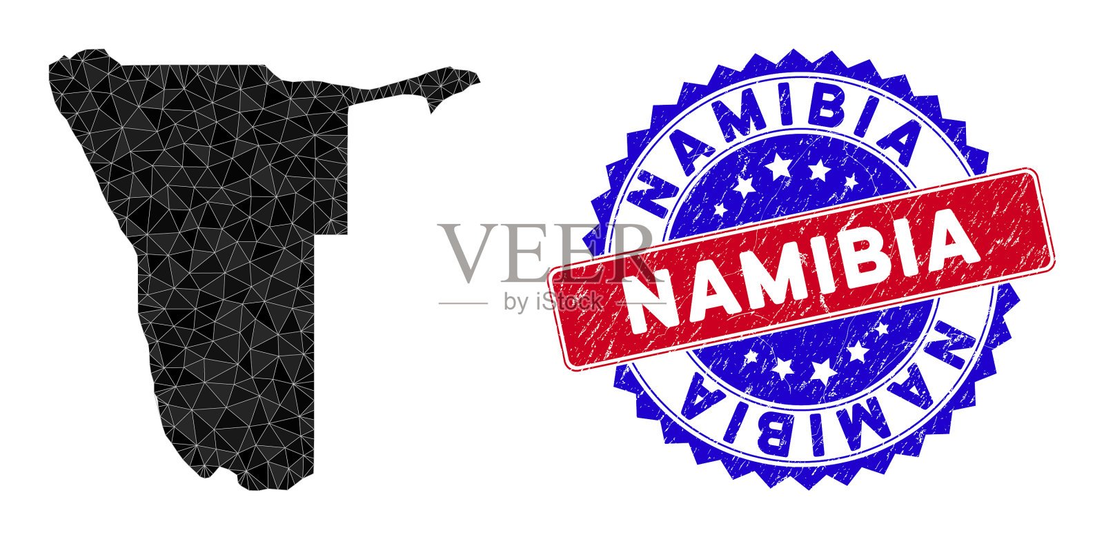 纳米比亚地图多边形网格和杂色双色插画图片素材