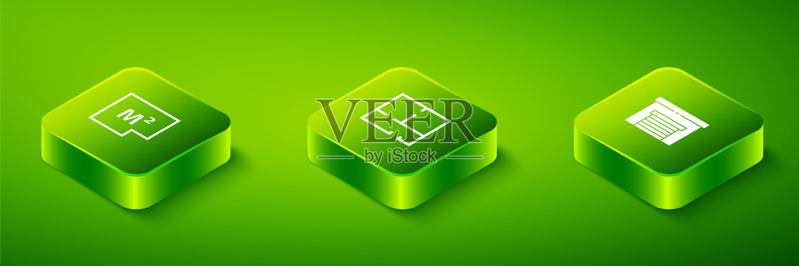 设置等距房屋平面图，车库和图标。向量插画图片素材