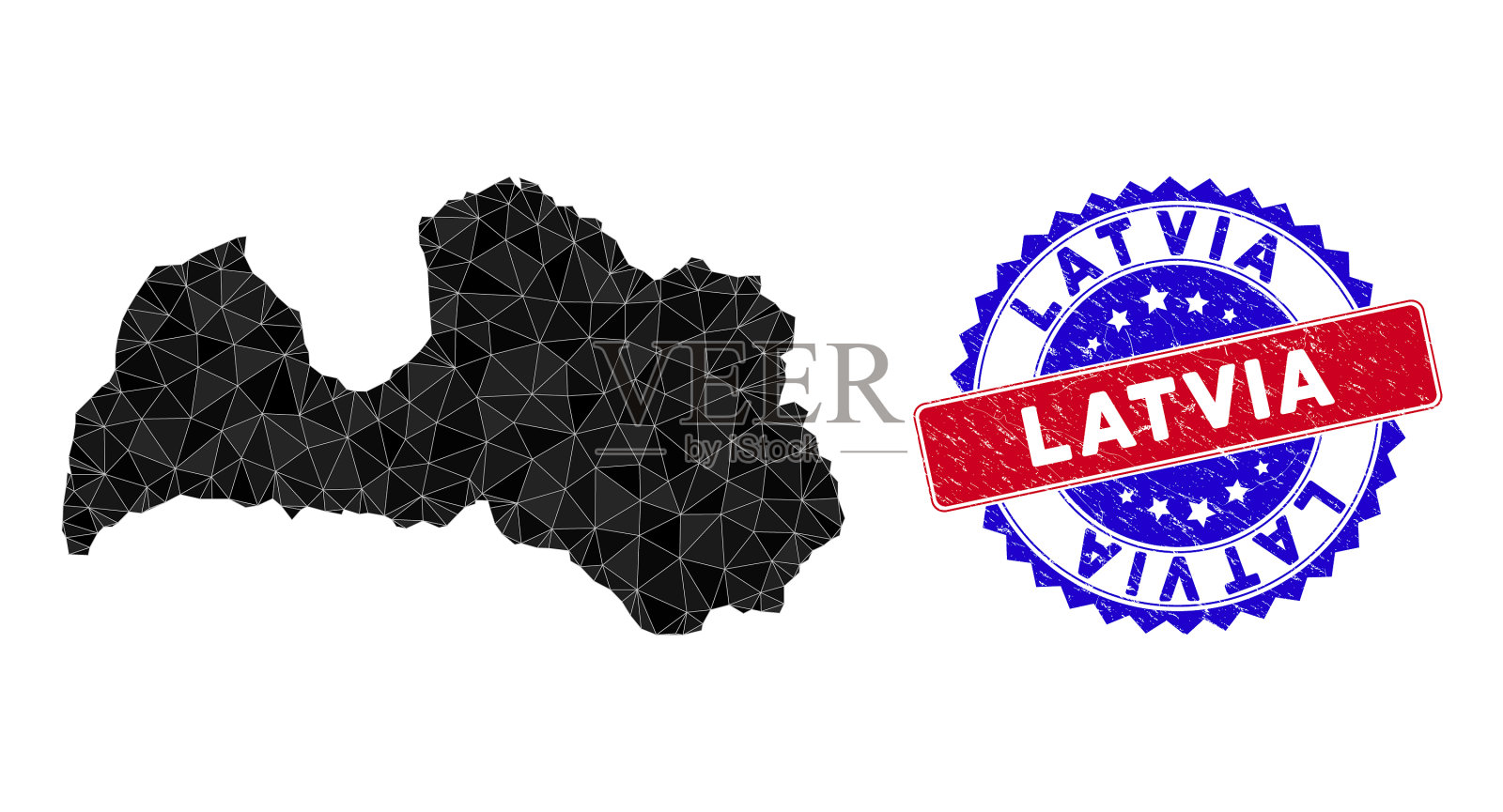 拉脱维亚地图多边形网格和划伤双色插画图片素材