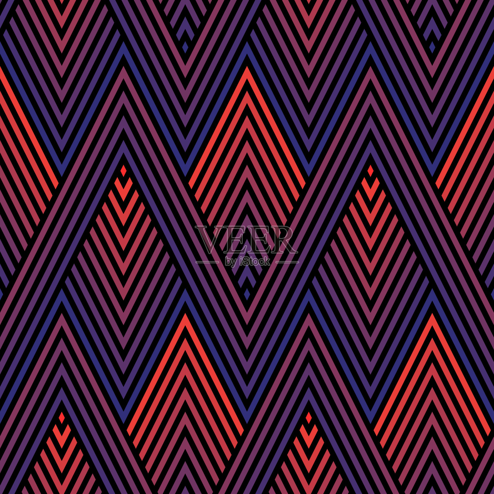 矢量彩色几何无缝图案与之字形线，菱形，人字形插画图片素材