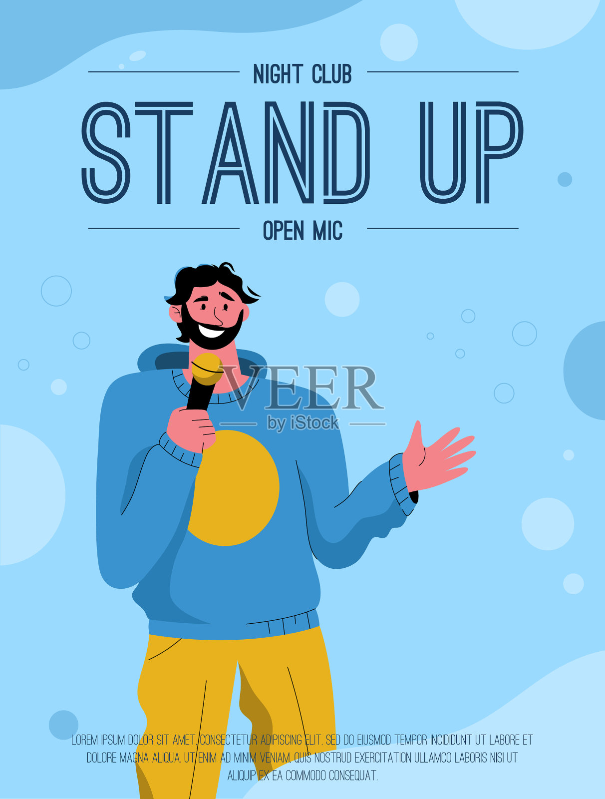 海报站在夜店的开放麦克风插画图片素材