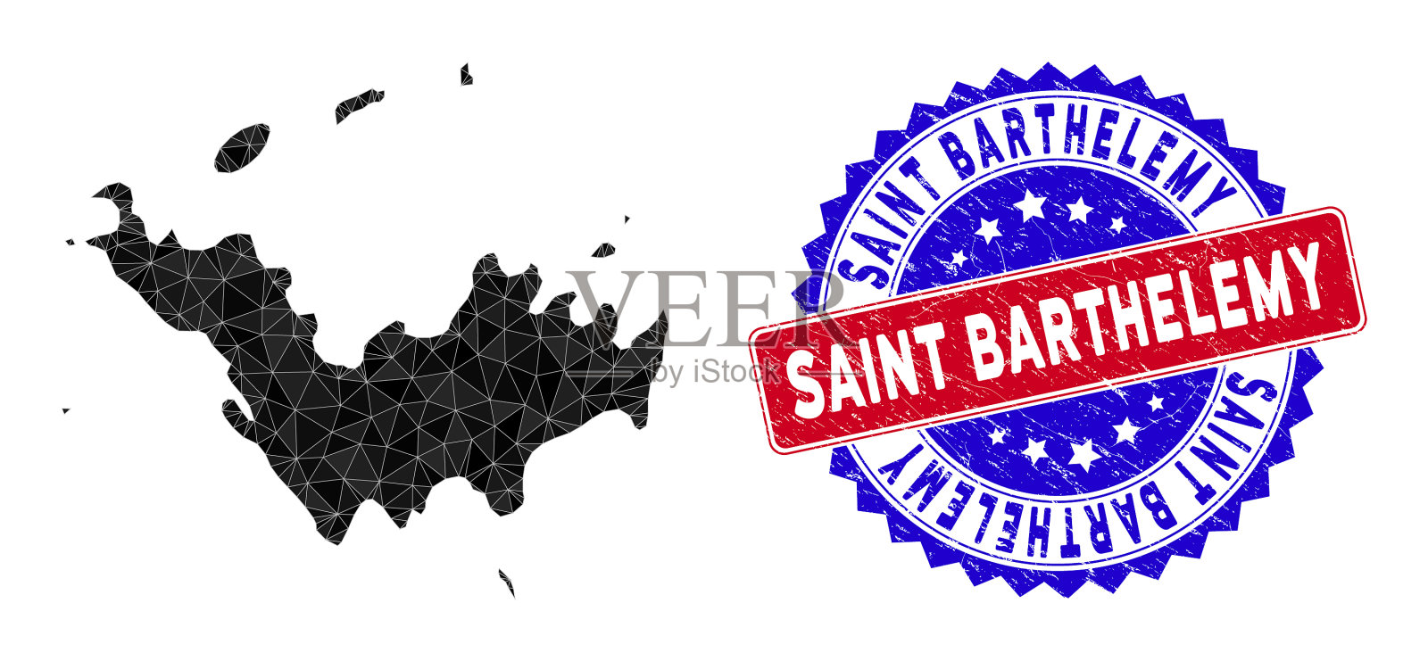 圣巴特尔米地图三角形网格和刮花插画图片素材