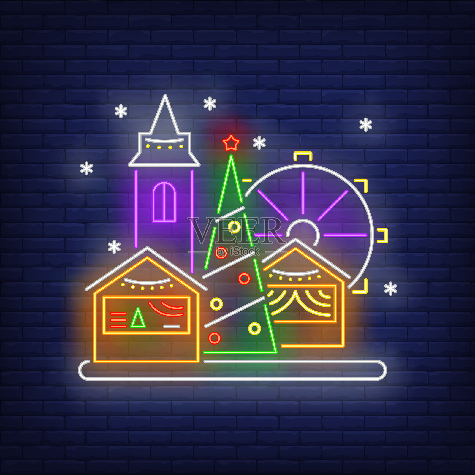 圣诞游乐场的霓虹灯插画图片素材