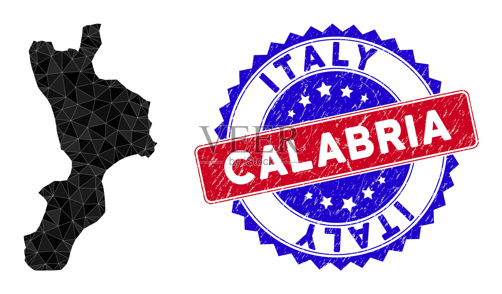 卡拉布里亚地区地图三角形网格和划痕插画图片素材