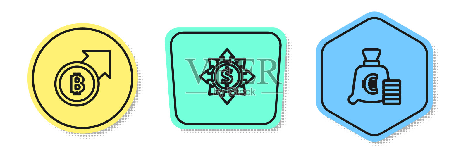 设定线金融增长和比特币美元图标素材