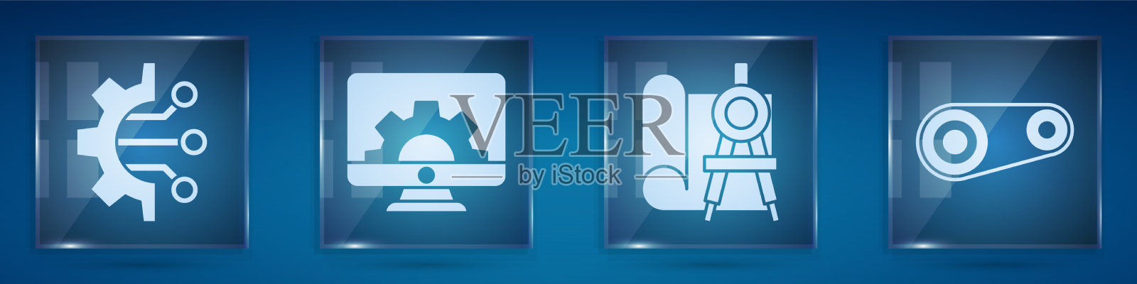 设置算法、计算机监控和齿轮绘图图标素材