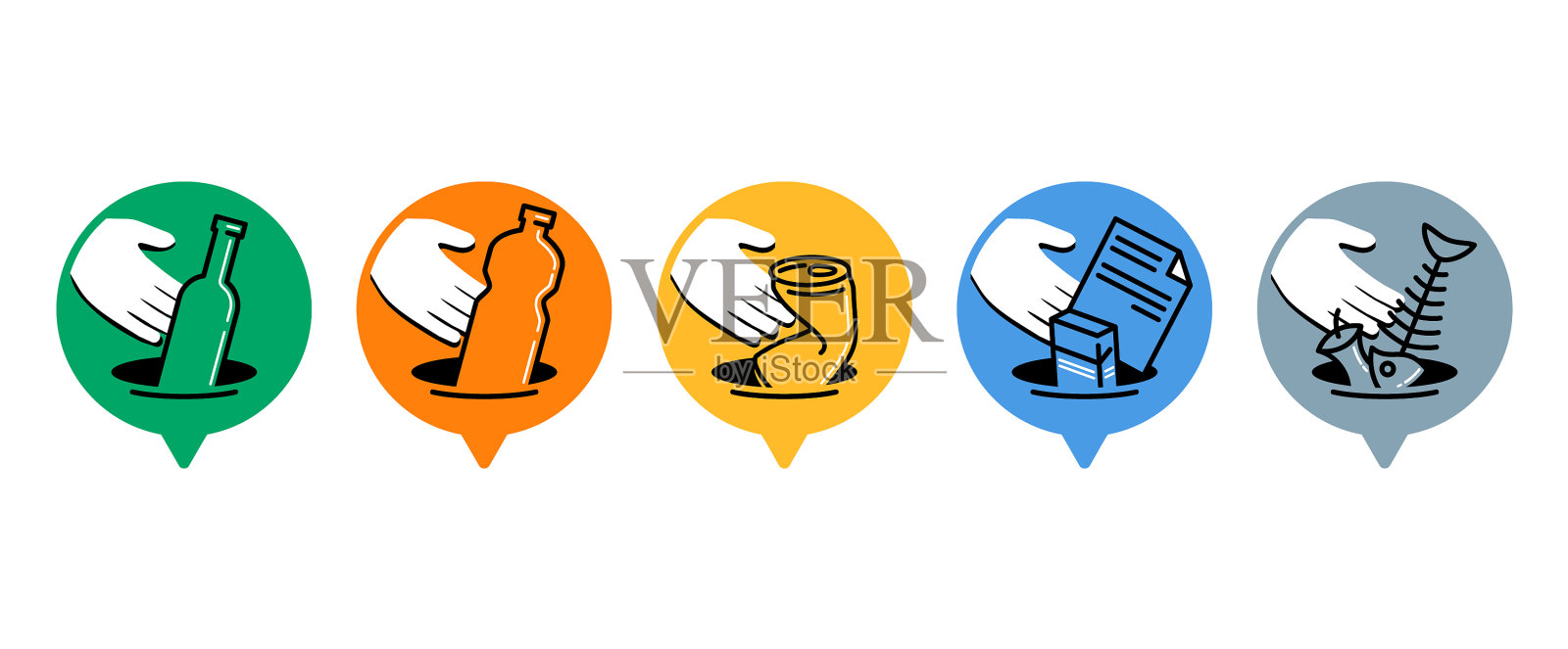 废物分类-玻璃塑料金属纸org插画图片素材