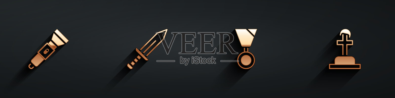 设置手电筒剑和军事奖励奖章图标素材