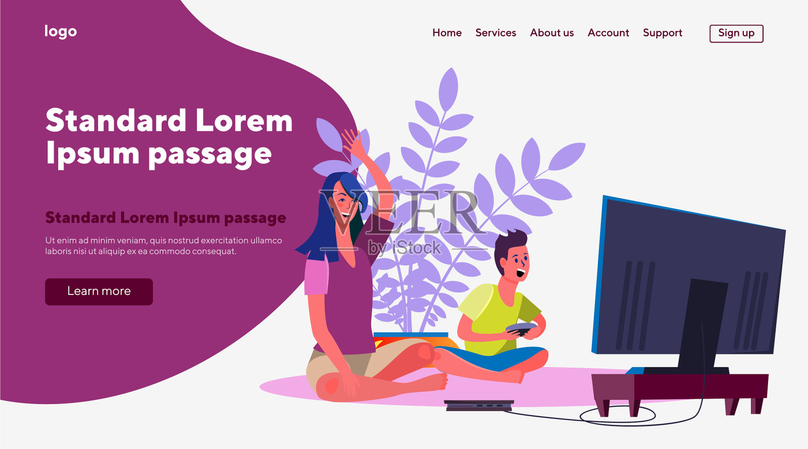 母亲和儿子在玩电子游戏插画图片素材