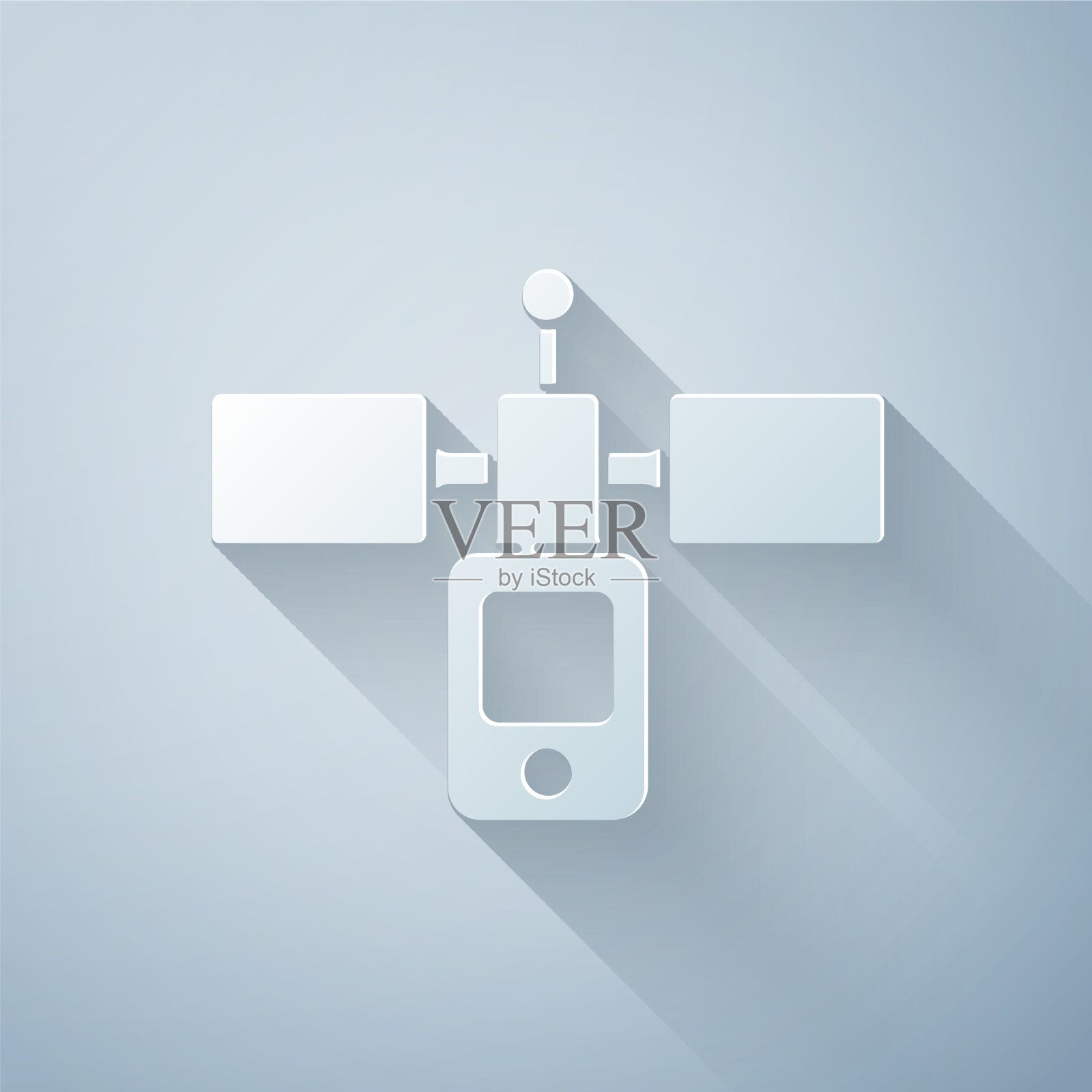 剪纸卫星图标孤立在灰色插画图片素材