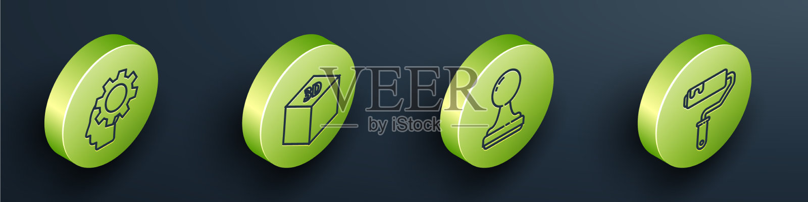 设置等距人体头部与内部齿轮图标素材