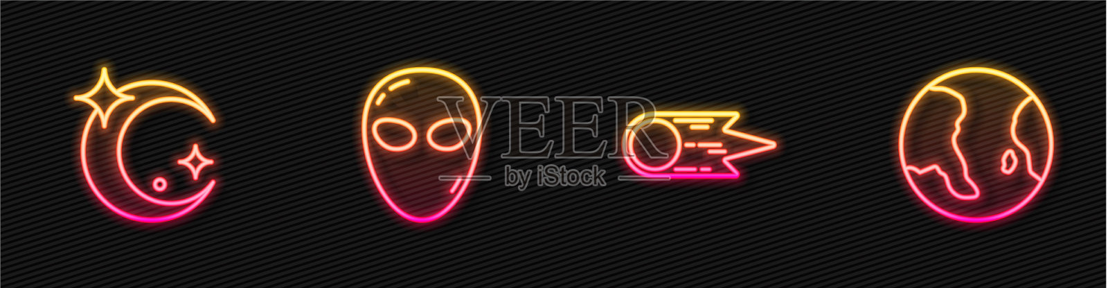 设置线彗星坠落快速月亮和星星插画图片素材